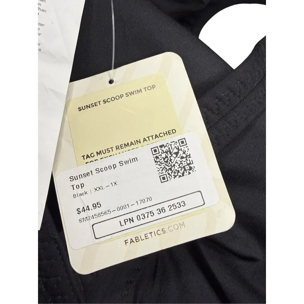 Fabletics Women’s 1X Sunset Scoop Swim Top Black‎ NEW